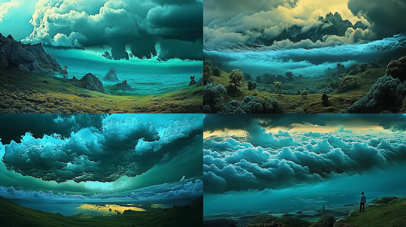 Emerald Twilight: A Serene Escape into the Turquoise Dusk - Midjourney sref style