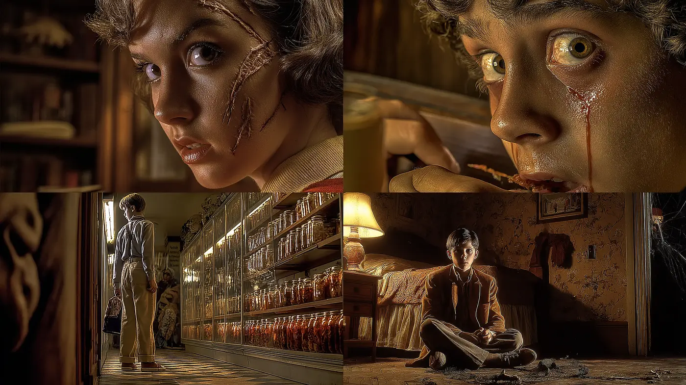 Intricately detailed surreal horror aesthetics with emotional intensity - Midjourney sref style