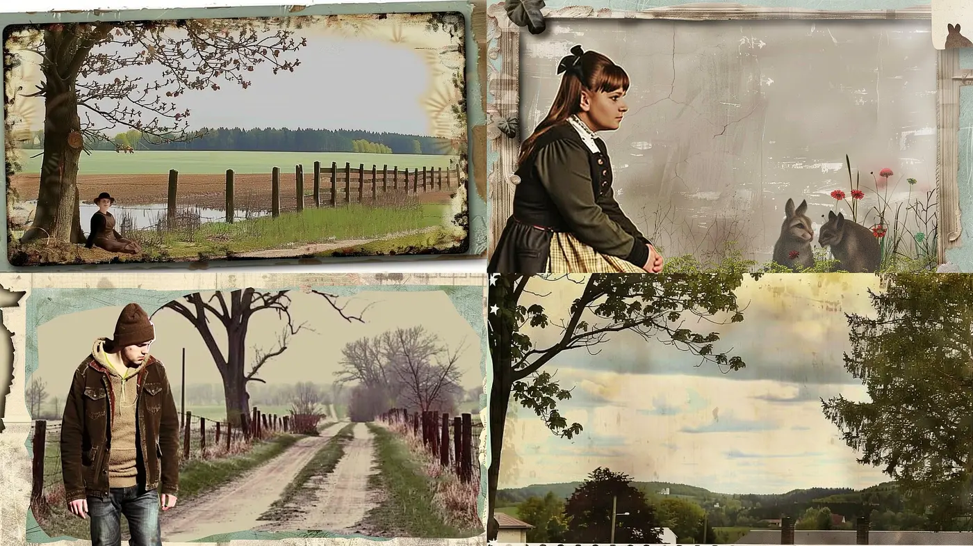 Rustic Serenity: A Fusion of Vintage Overtones and Painterly Landscapes - Midjourney sref style