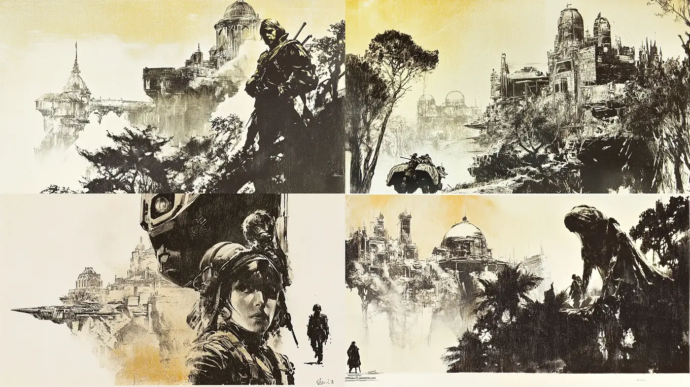 Ethereal Sepia-Toned Dreamscapes with a Touch of Sci-Fi - Midjourney sref style