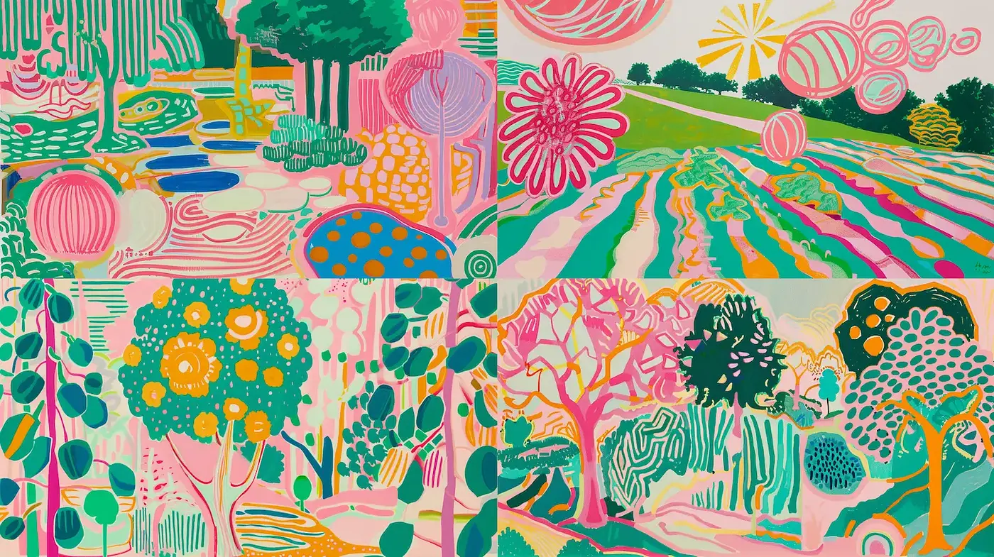 Vibrant and Playful Whimsy in Nature-Inspired Art - Midjourney sref style