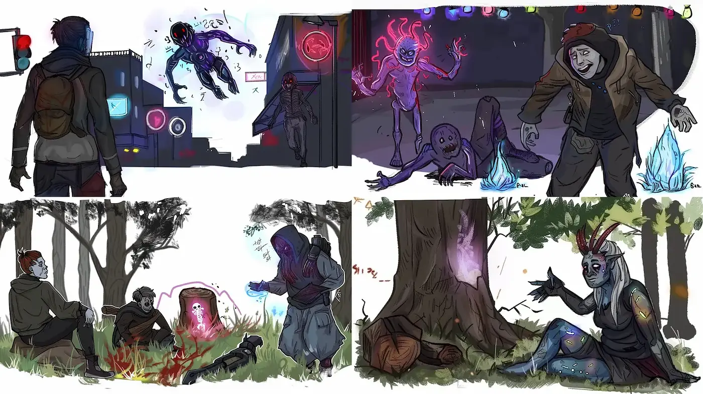 Vibrant, dynamic urban fantasy illustrations with a mystical vibe - Midjourney sref style