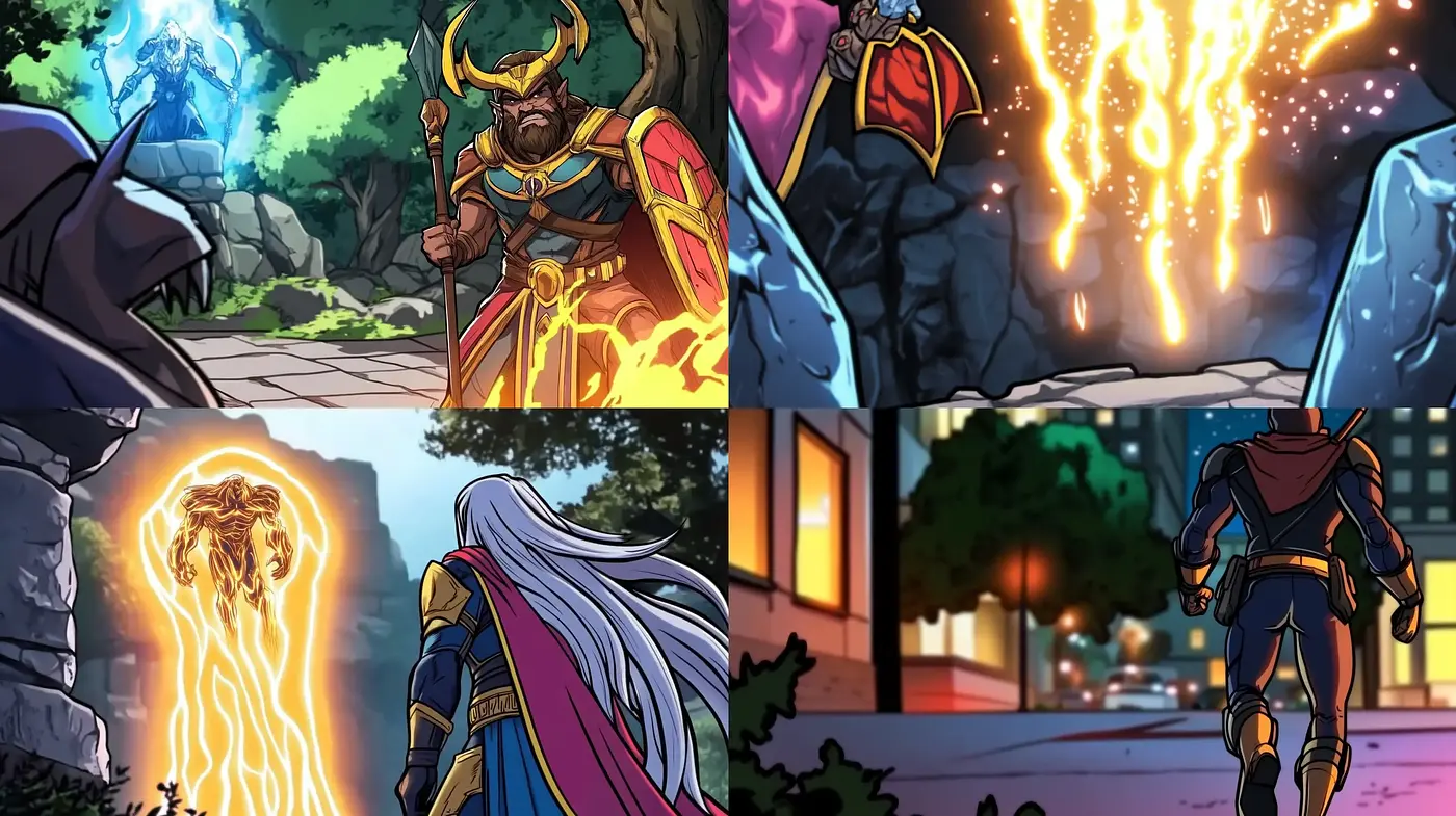 Dynamic Comic Book Panache with Bold Outlines and Radiant Colors - Midjourney sref style