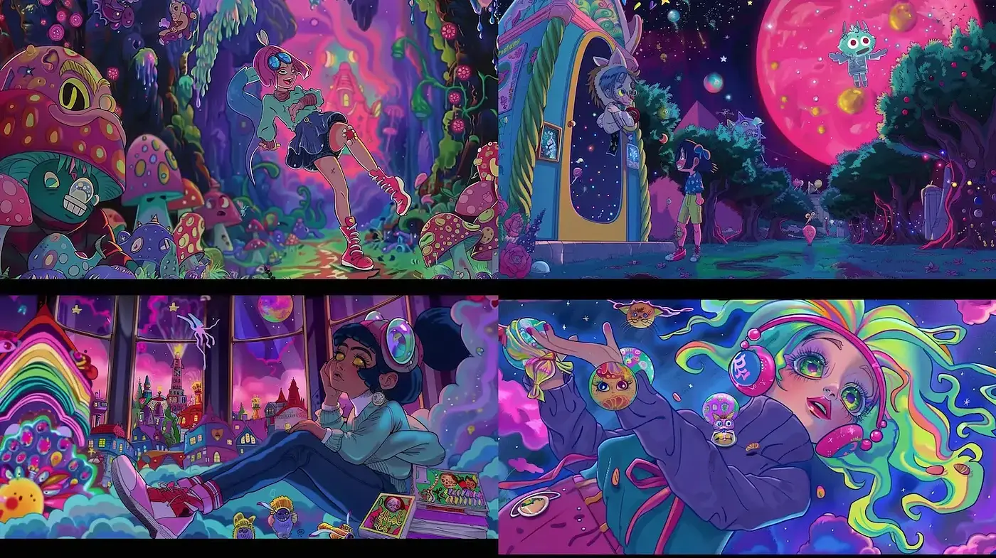 Vibrant and Dreamlike Imagery with a Playful Aesthetic - Midjourney sref style