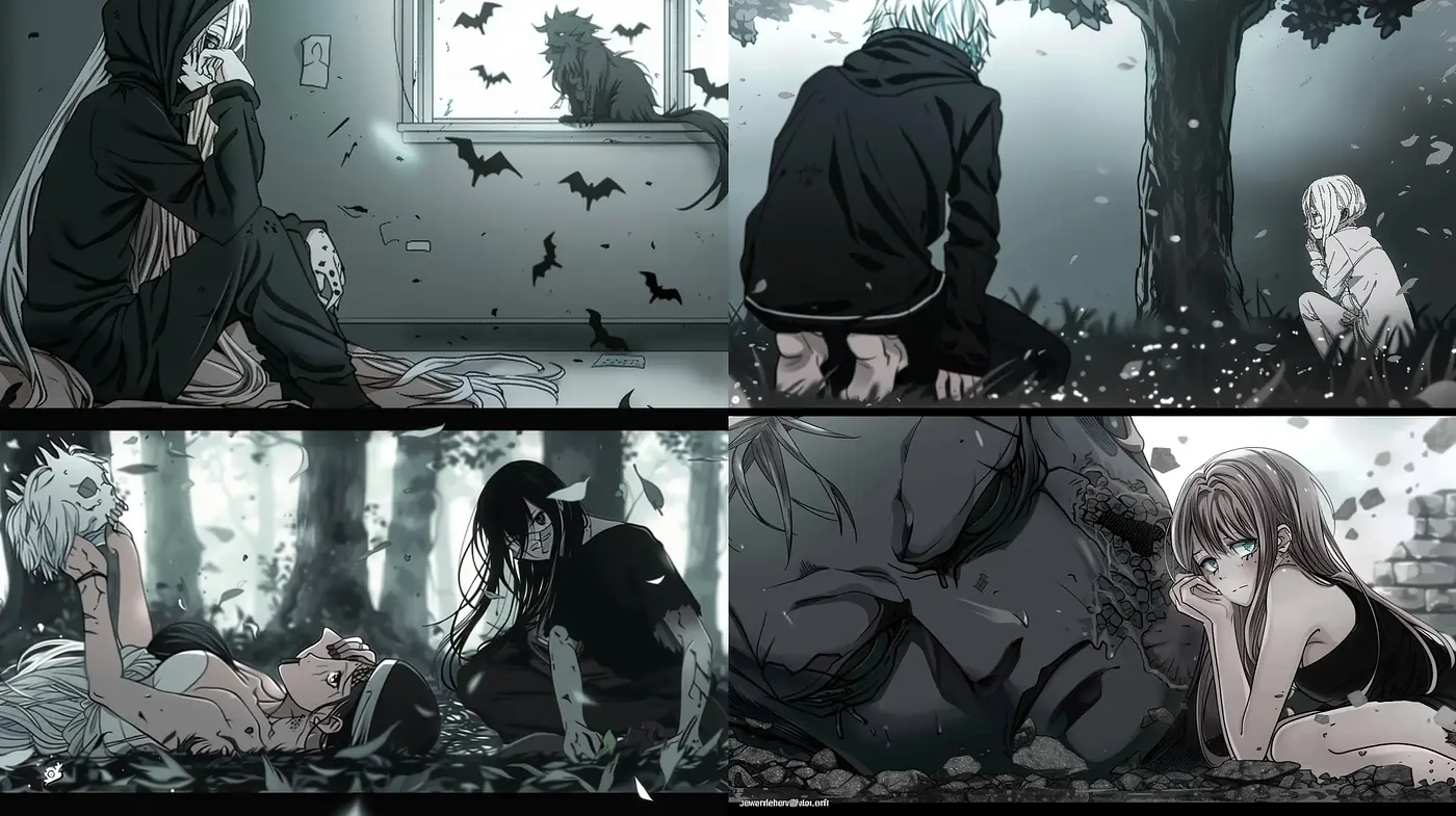 Melancholic Monochrome: Stylized Comic Book Narratives in Shades of Desolation - Midjourney sref style