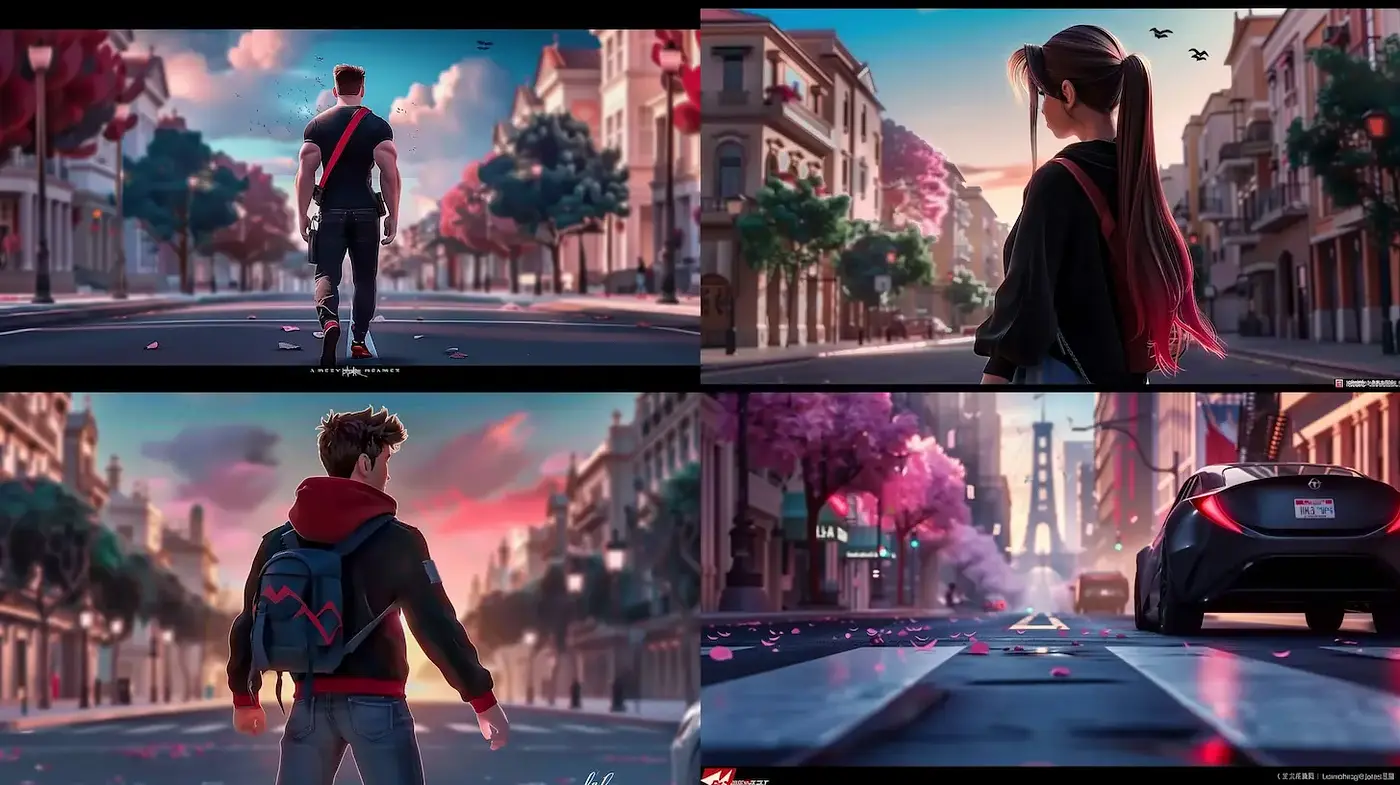 Stylized Urban Dreamscape with Vibrant Hues and Soft Shadows - Midjourney sref style