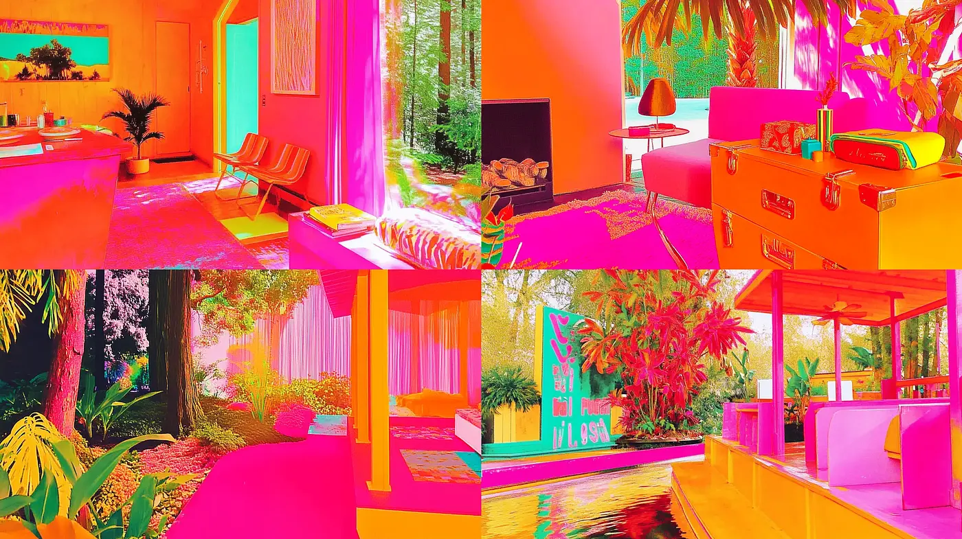 Vibrant Dreamscape Fusion with Surrealist Overtones - Midjourney sref style
