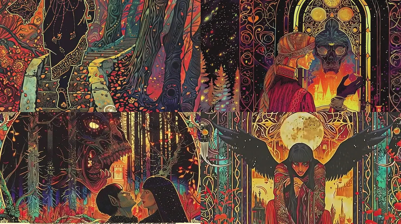 Mystical Artisan's Elegy: A Tapestry of Ornate Details and Cosmic Vibrance - Midjourney sref style