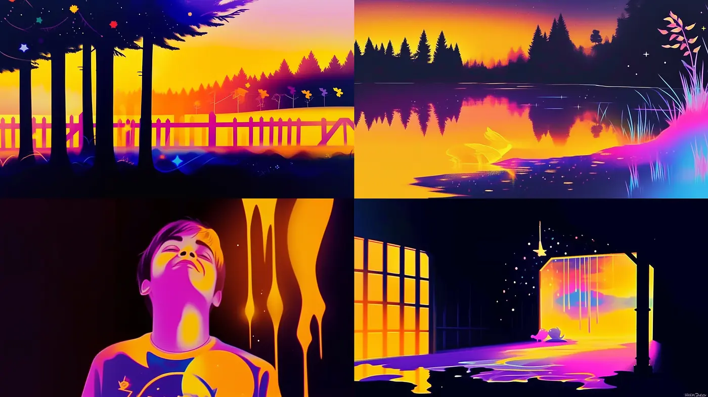 Twilight Dreamscape: A Harmonious Blend of Surrealism and Synthwave Aesthetics - Midjourney sref style