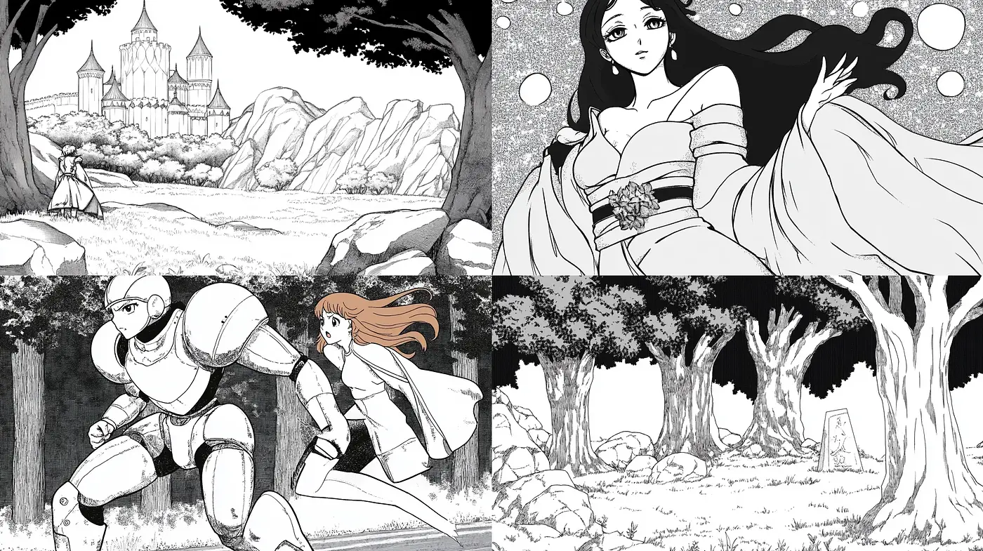 Monochromatic Fantasy Echoes: A Harmonized Pen-and-Ink Illustrative Style - Midjourney sref style