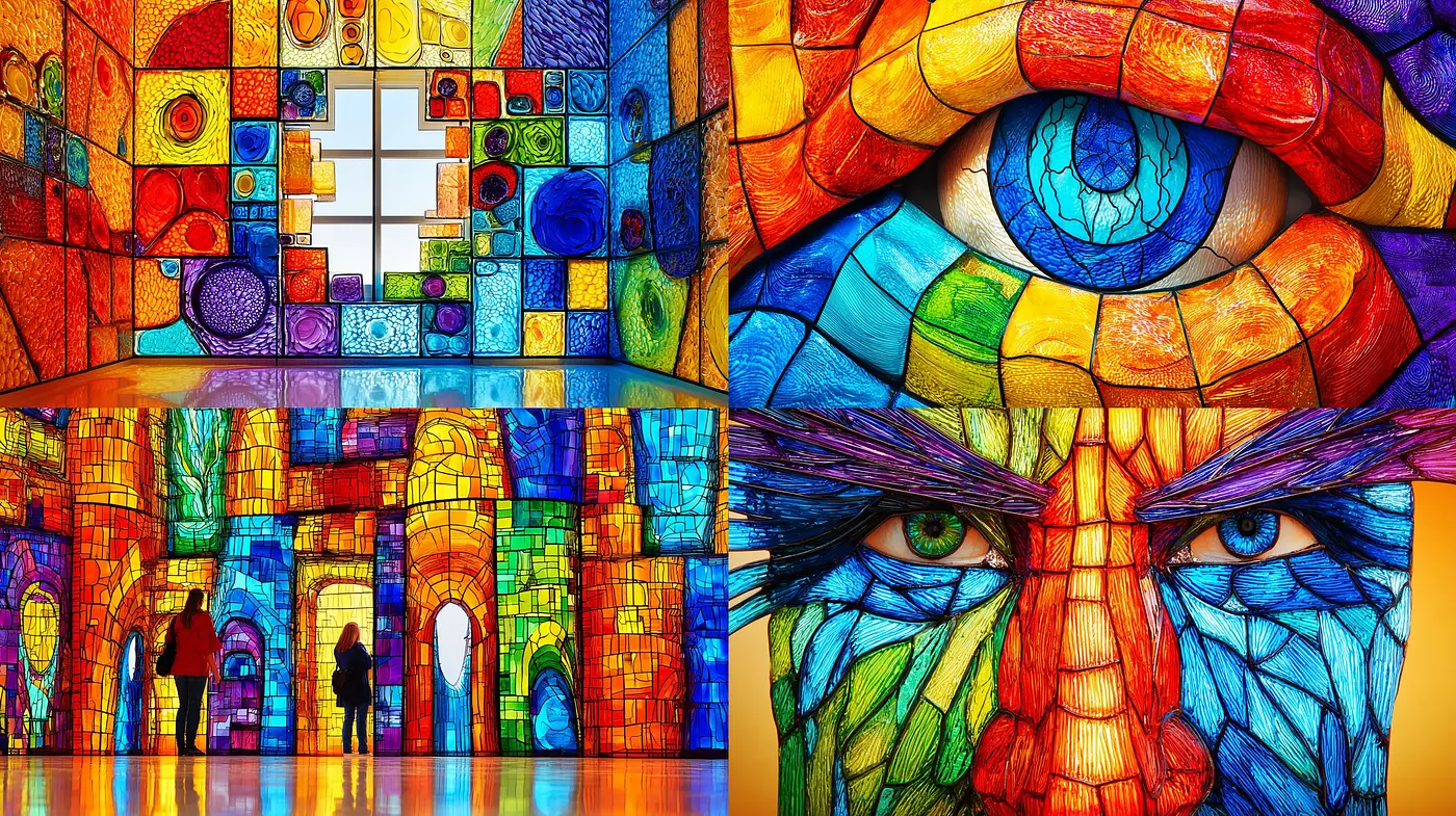 Vibrant Stained Glass Aesthetic with Rich Textures and Intricate Patterns - Midjourney sref style