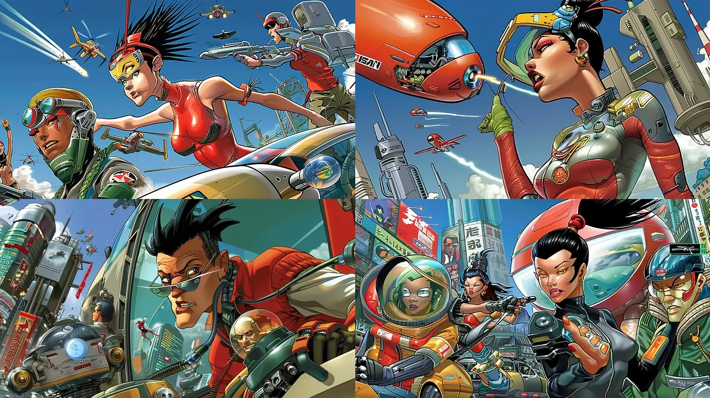 Dynamic Futuristic Retro Comic Aesthetics - Midjourney sref style
