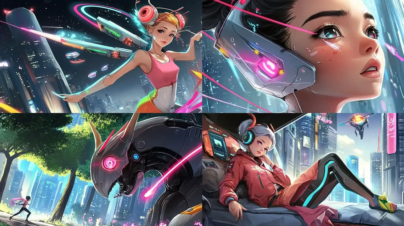 Futuristic Neon Dreamscape with Anime Essence - Midjourney sref style