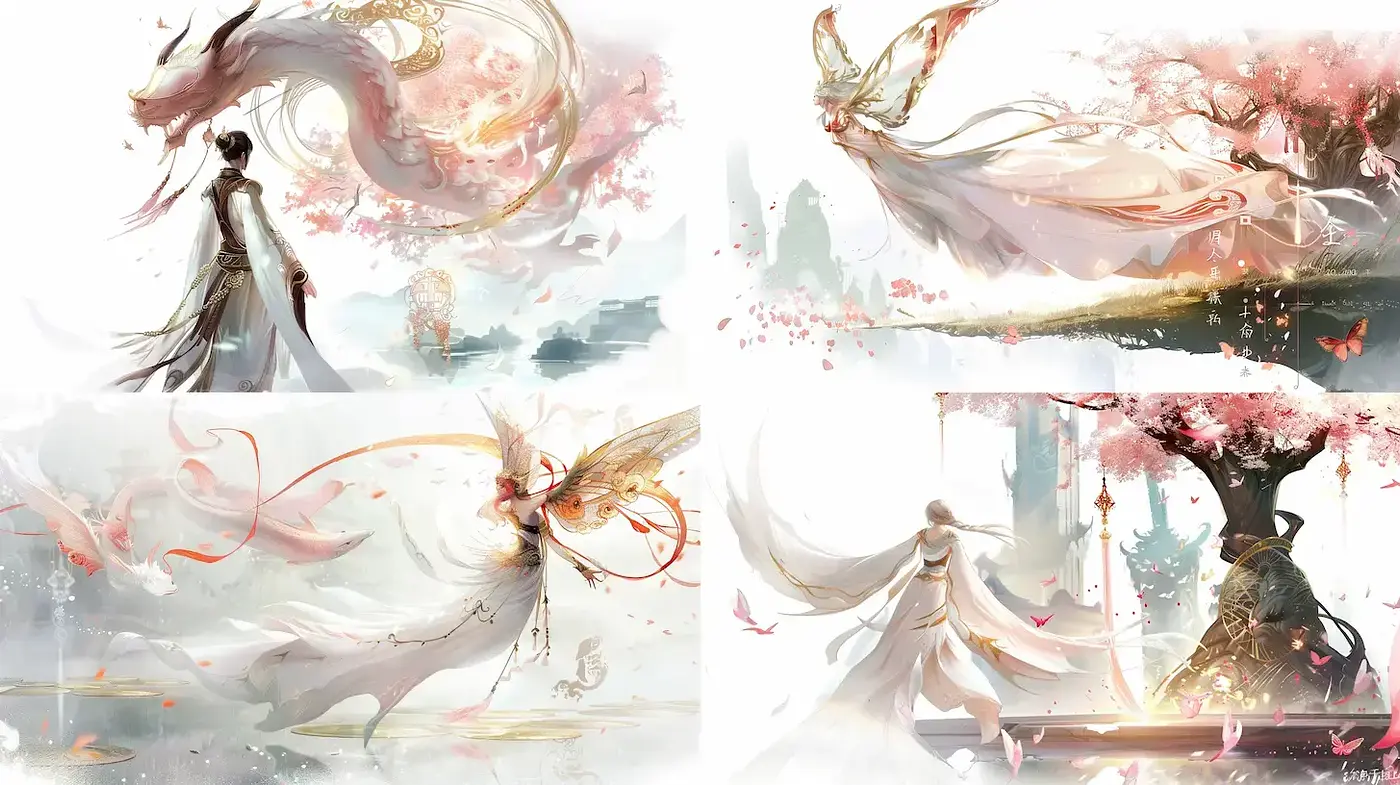 Ethereal and Dreamlike Aesthetic with Fluid Motifs and Nature Elements - Midjourney sref style