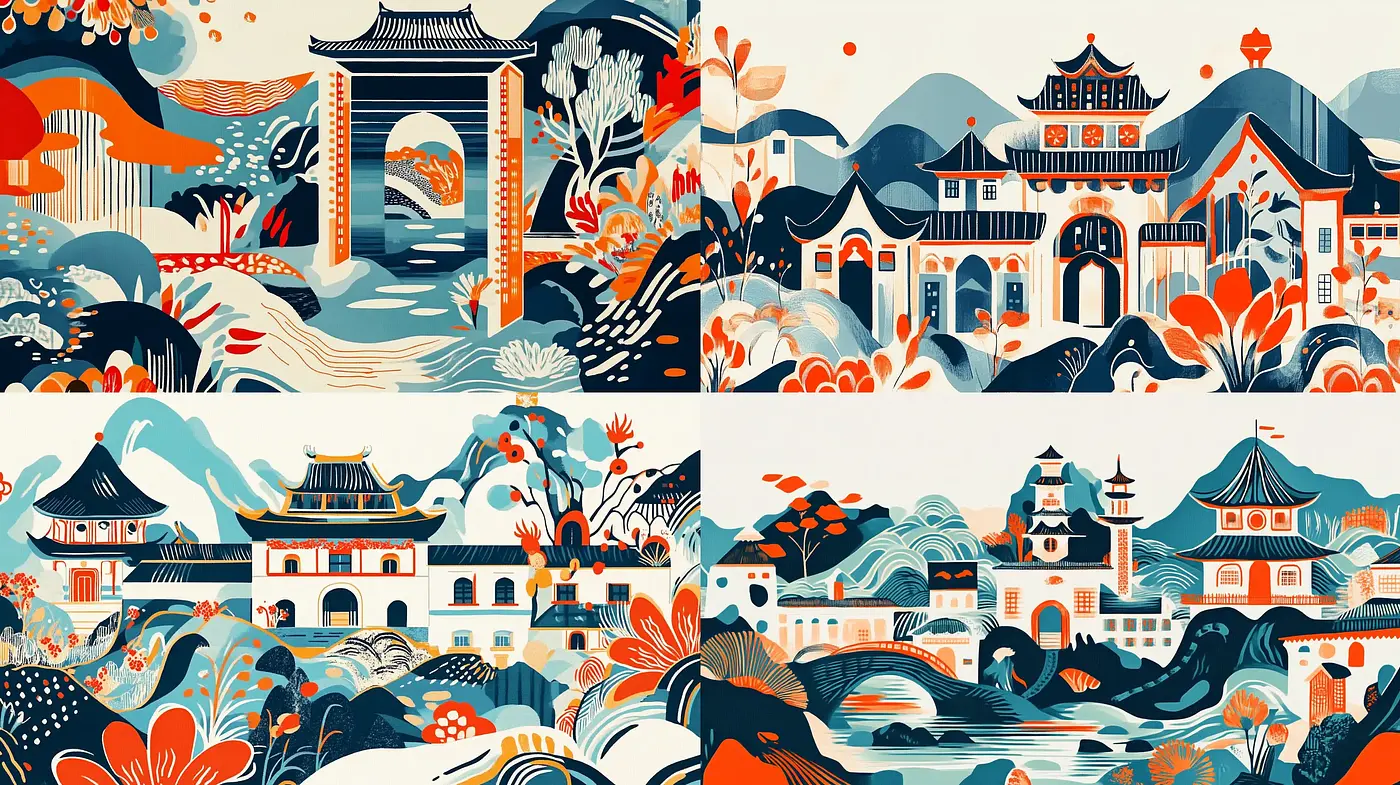 Elegant East Asian-Inspired Illustrative Fusion - Midjourney sref style