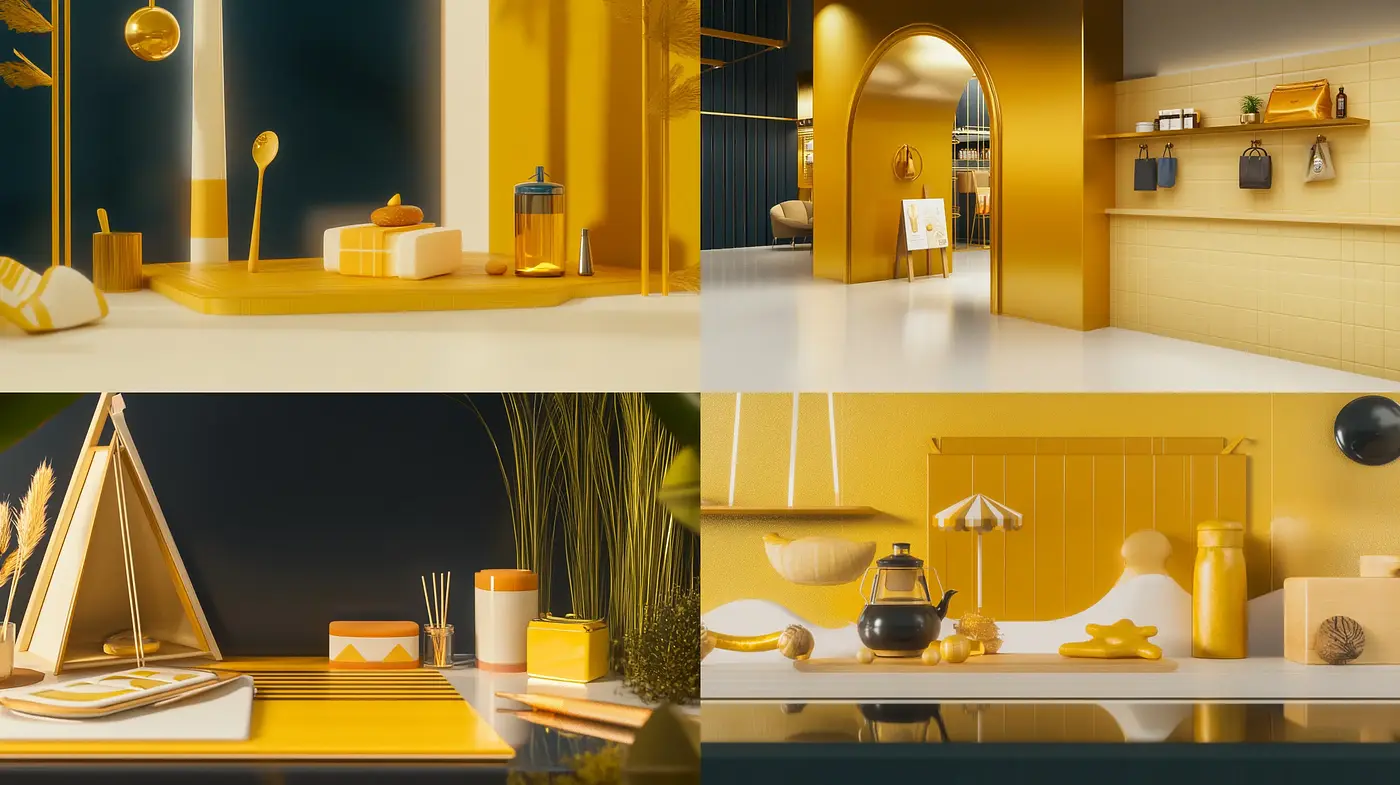 Monochromatic Golden Harmony with Minimalist Design Influence - Midjourney sref style