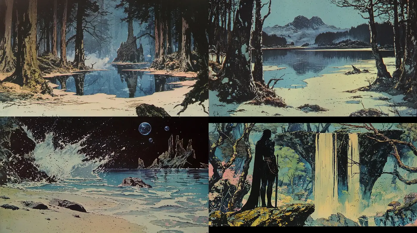 Otherworldly Dreamscape Series with a Vintage Sci-Fi Illustration Influence - Midjourney sref style