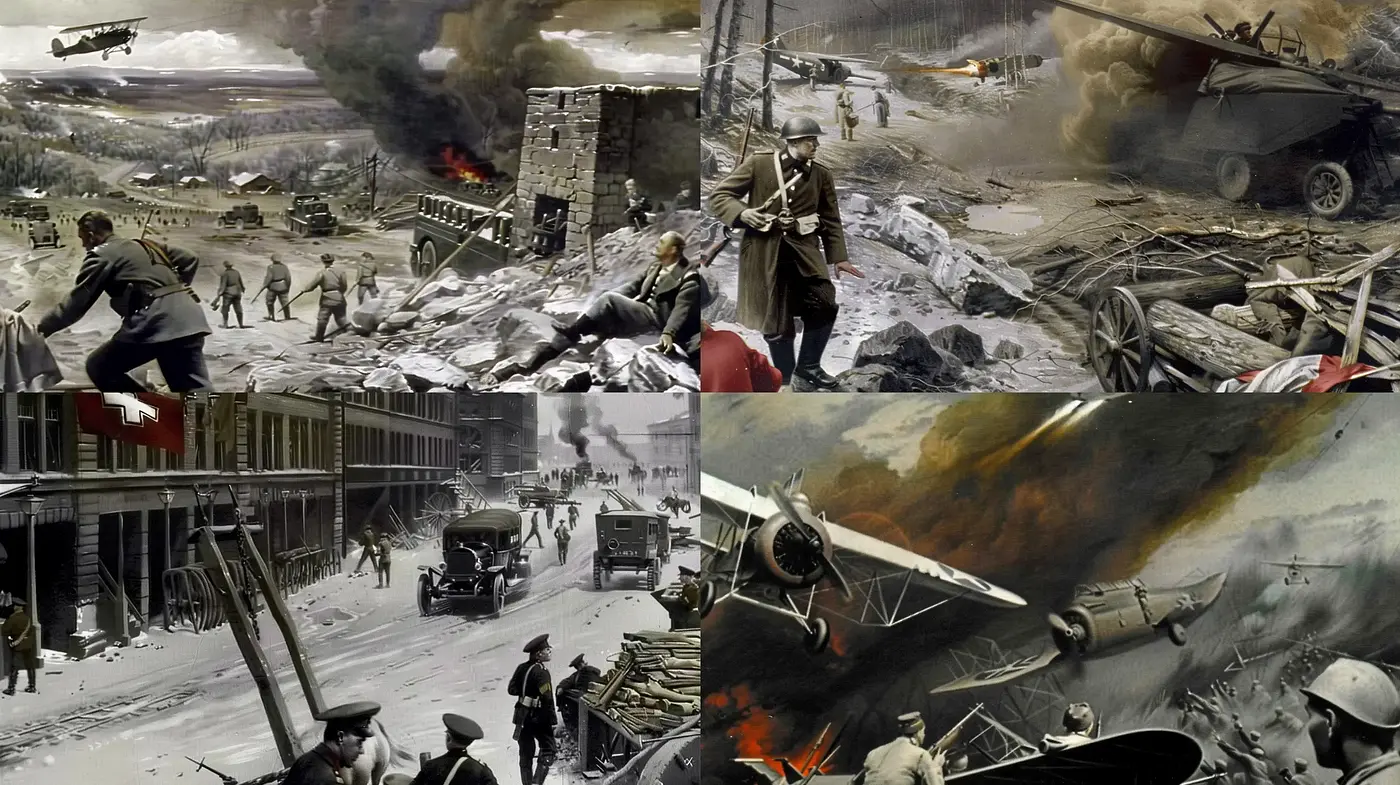 Sepia-Toned Cinematic Depiction of Historic War Scenes - Midjourney sref style