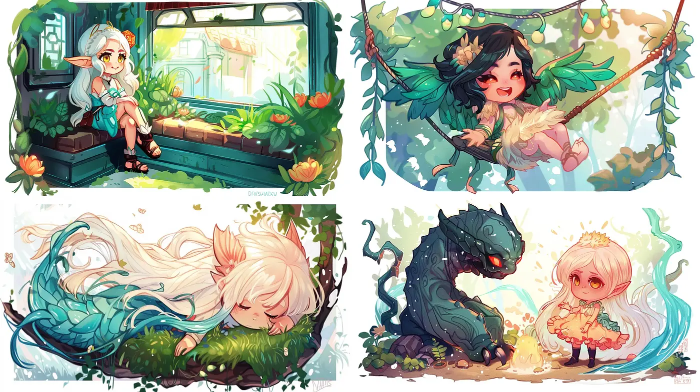 Enchanted Whimsy: A Fantastical Fusion of Lush Color and Ethereal Illustration - Midjourney sref style