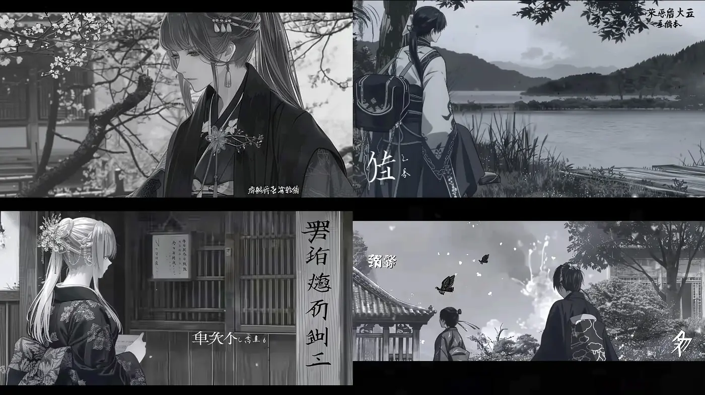 Monochromatic Elegance in Contemporary Anime Portraiture - Midjourney sref style