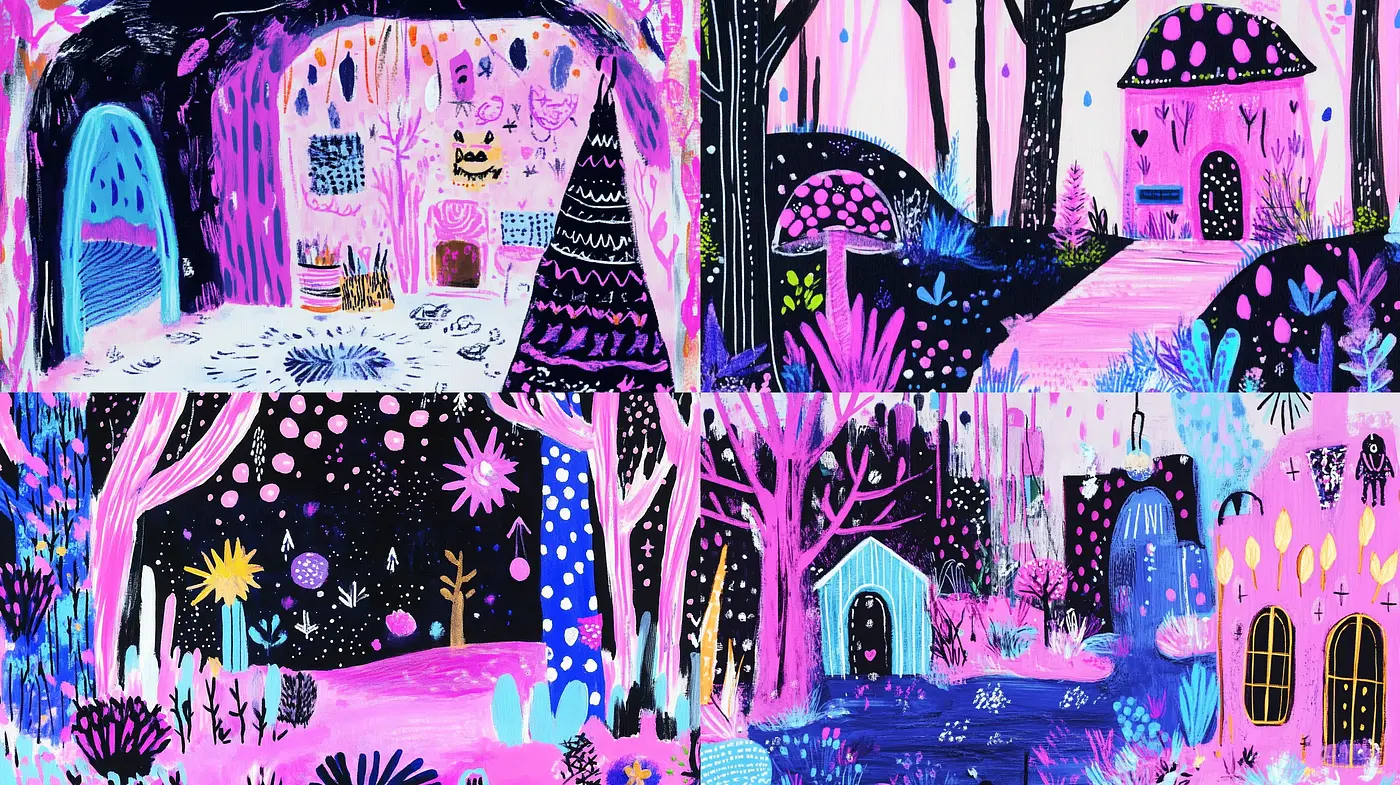 Playful Enchantment in Neon Brushstrokes - Midjourney sref style