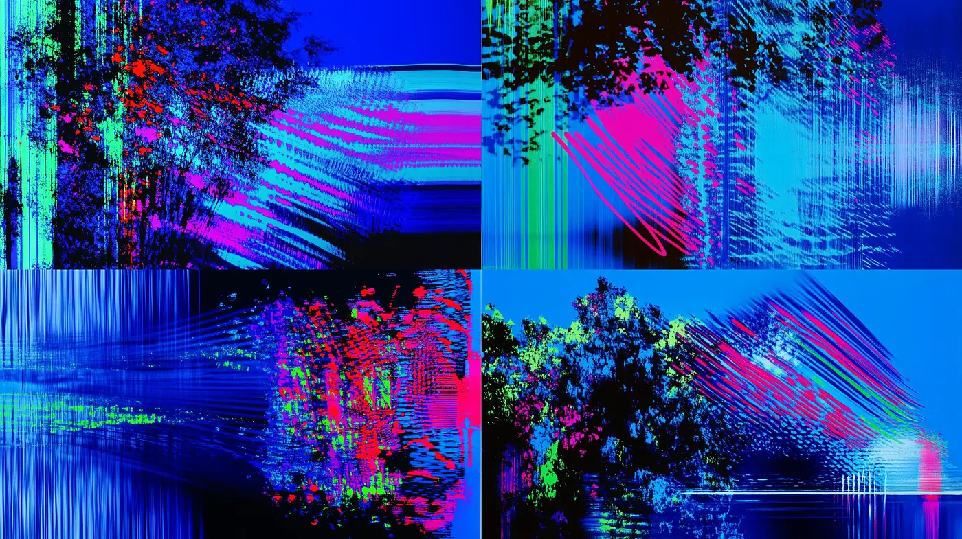 Digital Glitchscape: Neon Disruptions in a Cybernetic Palette - Midjourney sref style