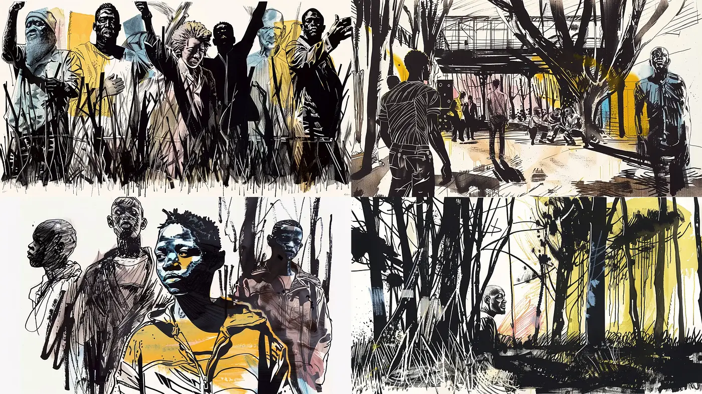 Abstract Expressionist Brushwork with Graphic Novel Contrast - Midjourney sref style