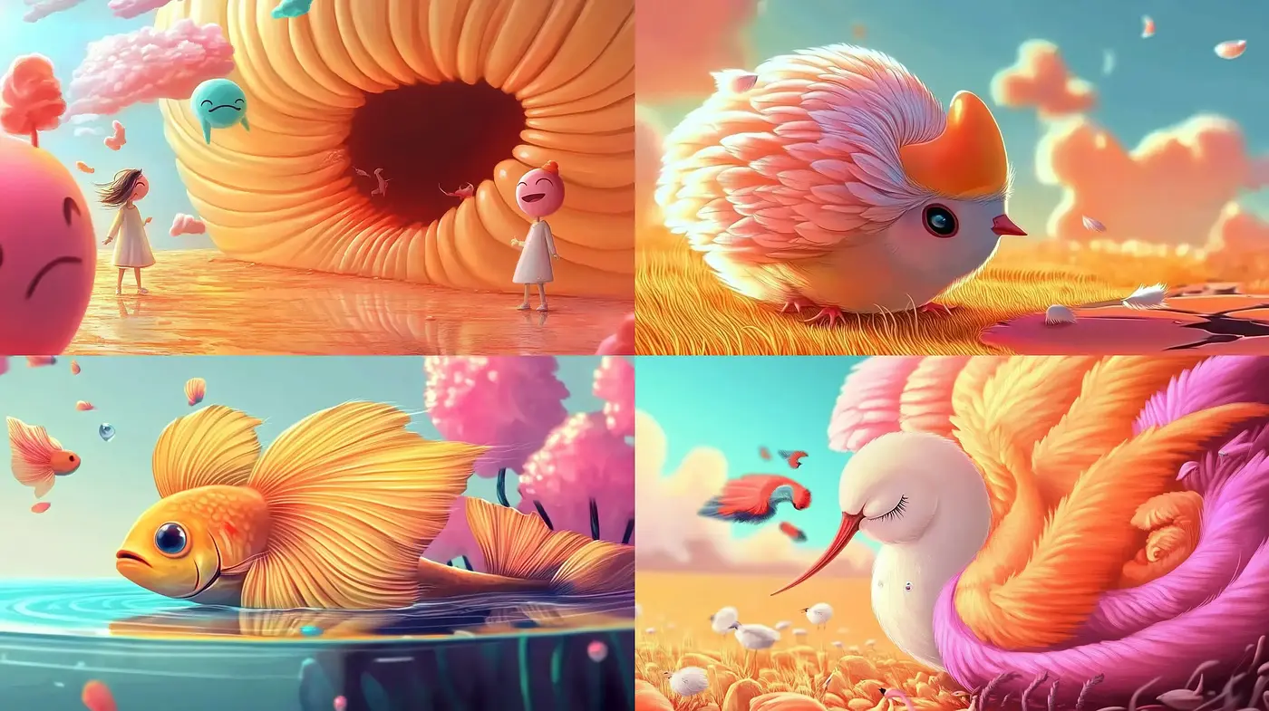 Surreal Whimsy in Pastel Dreamscape - Midjourney sref style