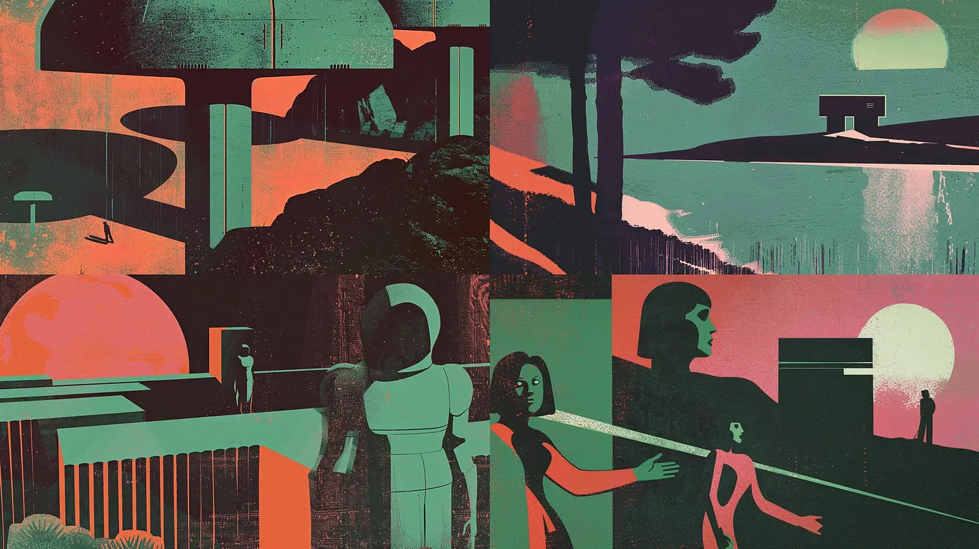 Twilight Silhouettes and Geometric Forms in Dusky Tonal Harmony - Midjourney sref style