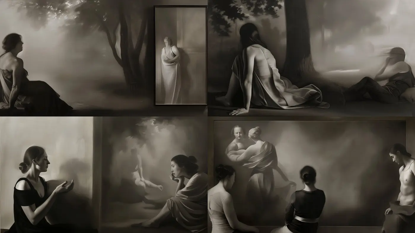 Monochromatic Elegance in Diffused Light: A Homage to Classic Realism and Renaissance Sensibilities - Midjourney sref style