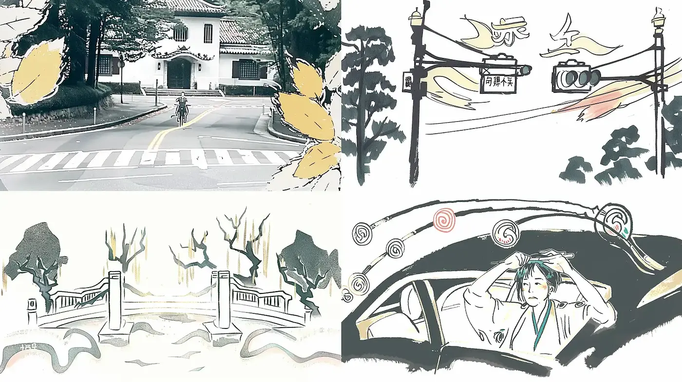 A Harmonious Fusion of Nature and Urban Life with Soft Color Accents - Midjourney sref style