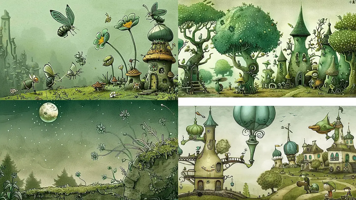 Whimsical Illustrations with a Touch of Fantasy - Midjourney sref style