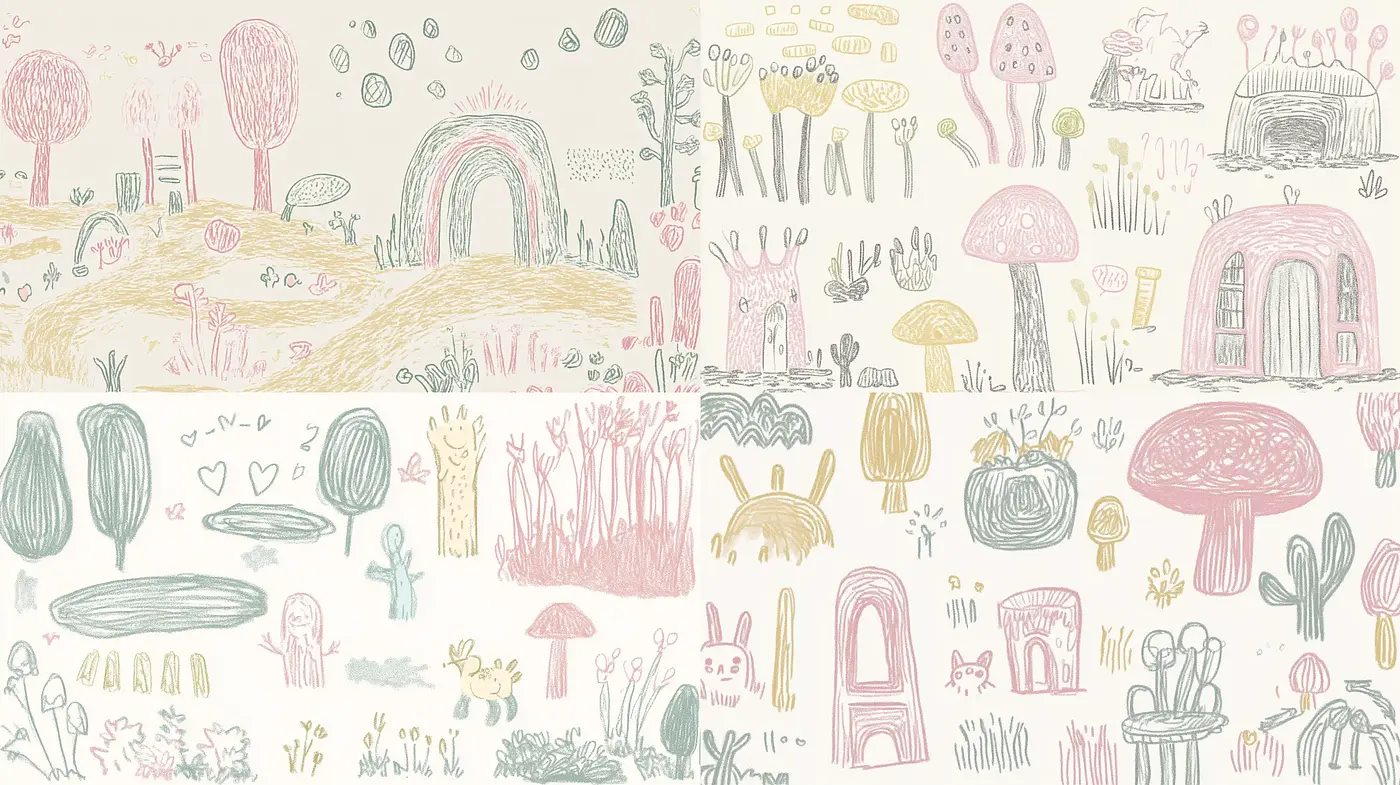 Whimsical Pastel Dreamscape with a Hand-drawn Aesthetic - Midjourney sref style