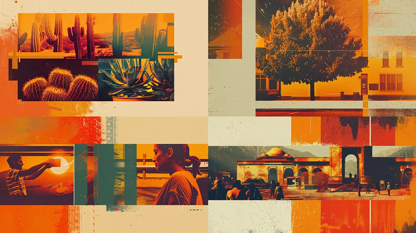 Warm Retro Hues with Grainy Textural Harmony - Midjourney sref style