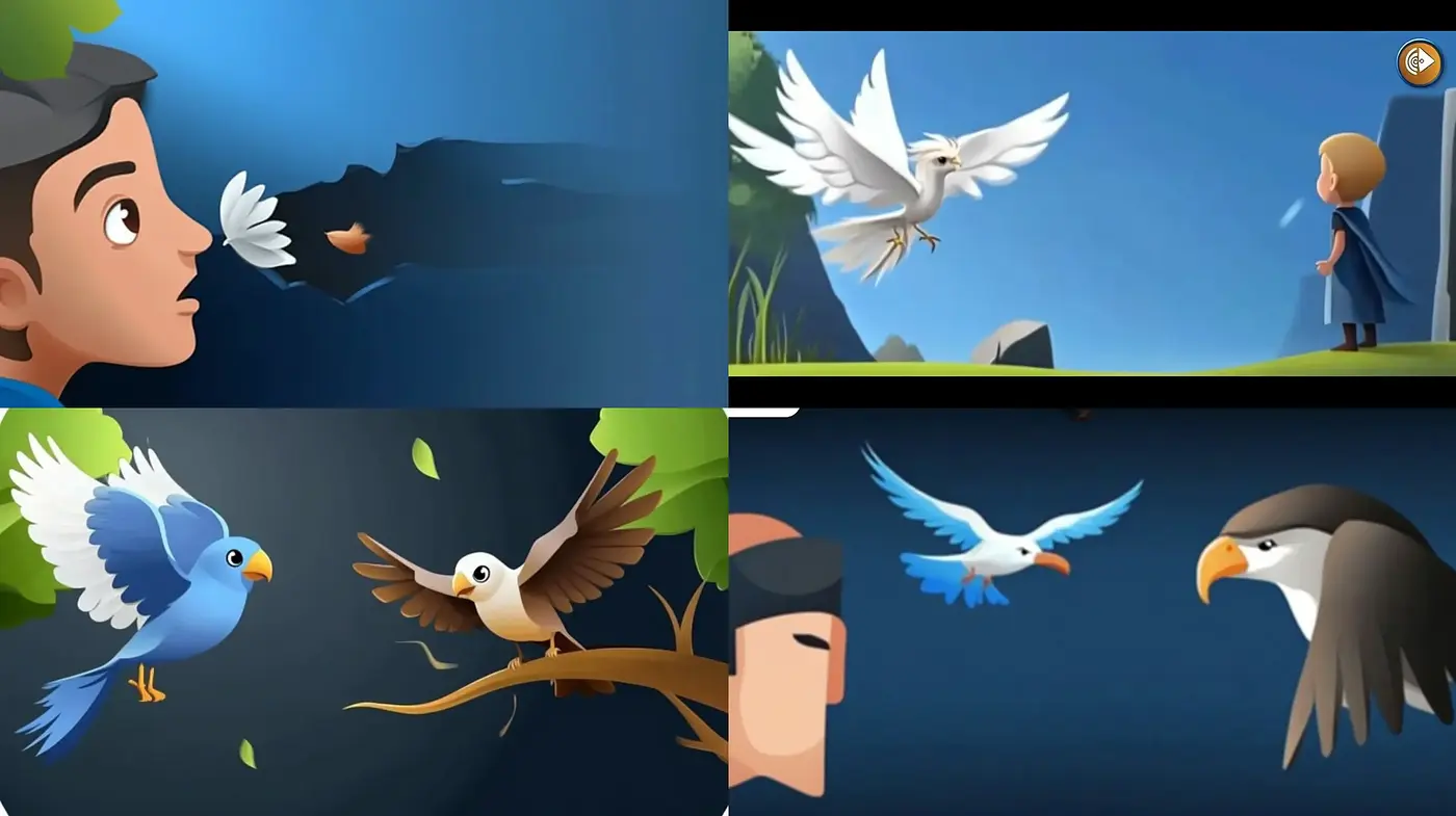 Sleek Animated Vistas with Stylized Avian Encounters - Midjourney sref style