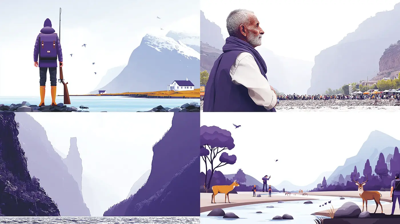 Simplicity and Serenity in Minimalist Landscape Illustrations - Midjourney sref style