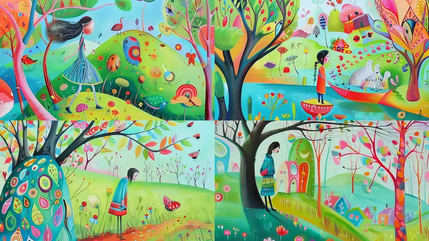 Vibrant and Whimsical Illustrations with a Dreamlike Quality - Midjourney sref style