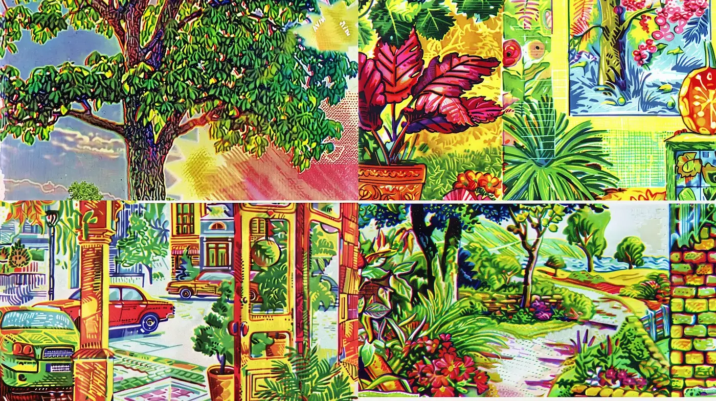 Vibrant and Lively Retro Tropical Scenes with Artful Detailing - Midjourney sref style