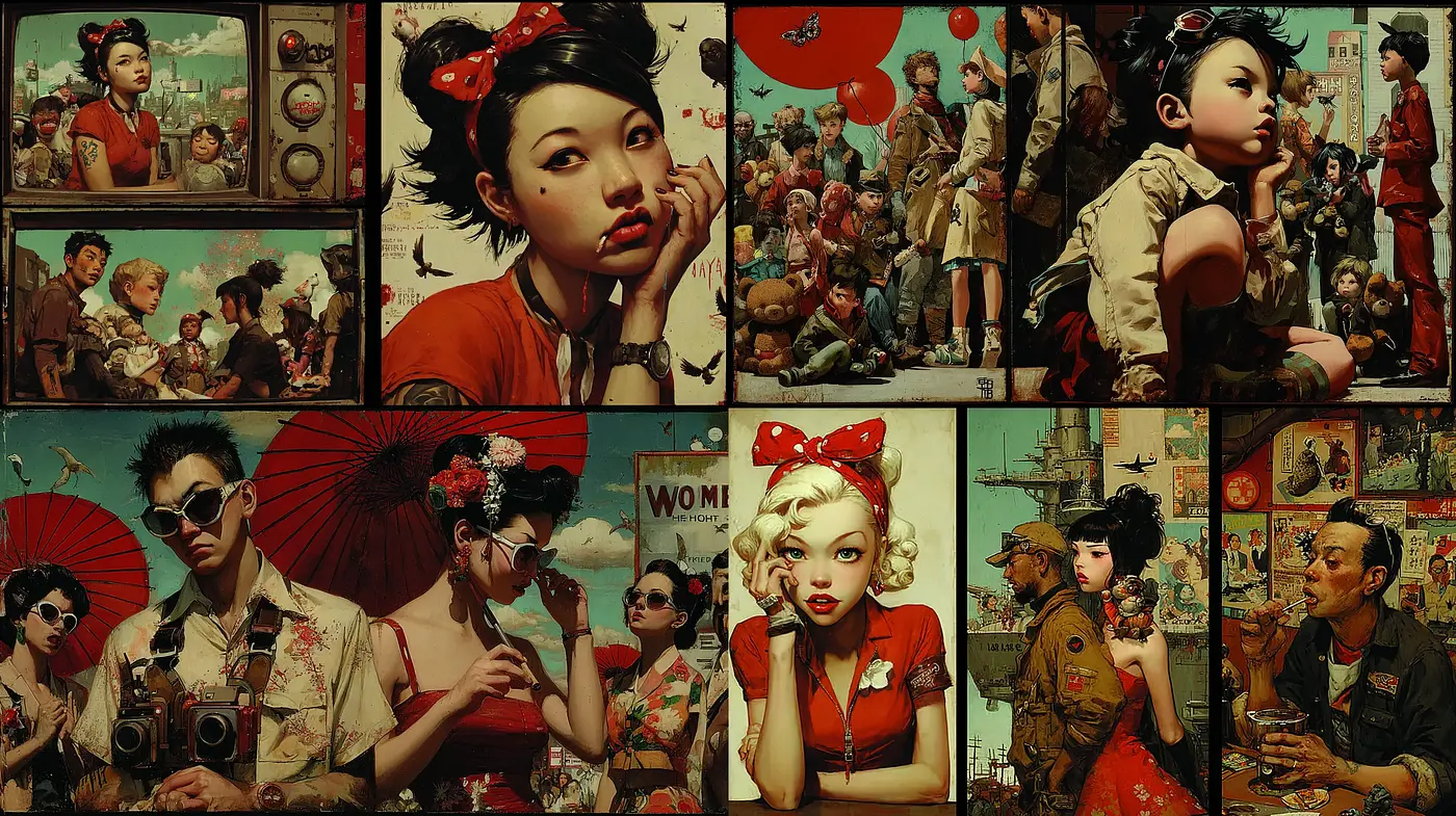 Intricate Fusion of Retro Aesthetics and Cultural Symbolism - Midjourney sref style