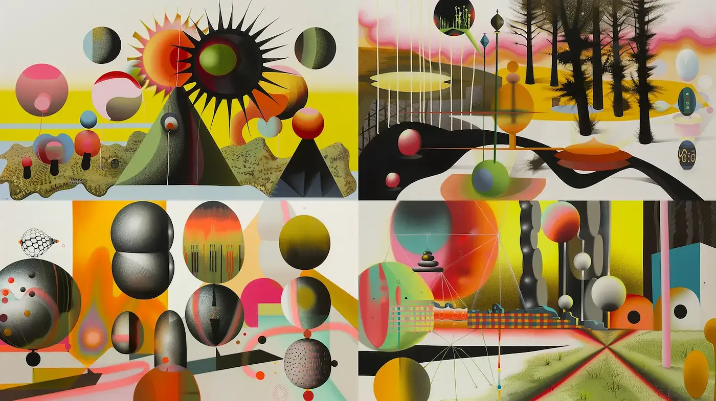Vibrant Geometric Surrealism with Subtle Abstract Influences - Midjourney sref style
