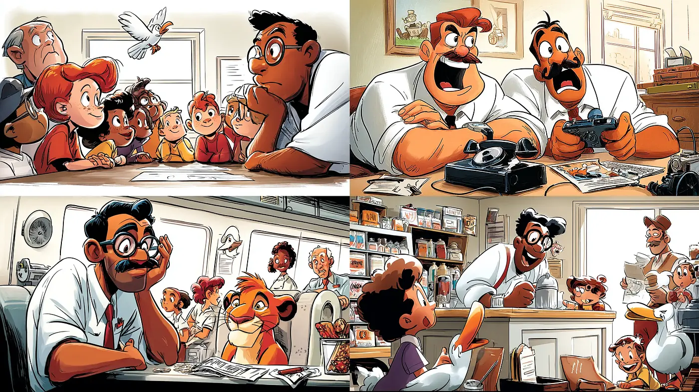 Whimsical and Engaging Cartoonish Style with Distinct Character Designs - Midjourney sref style