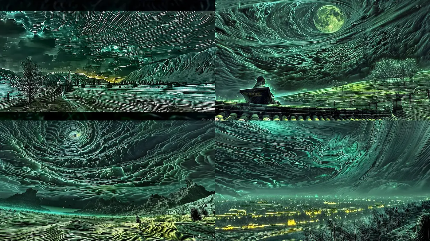 Ethereal surreal landscapes with a cosmic ambiance - Midjourney sref style