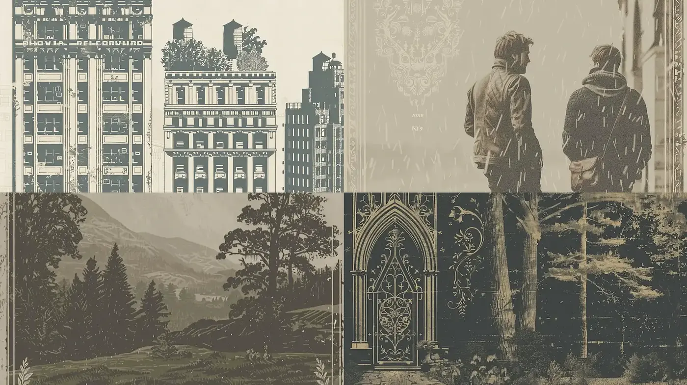 Surreal and Whimsical Vintage Aesthetics Embodying Nature and Urban Life - Midjourney sref style