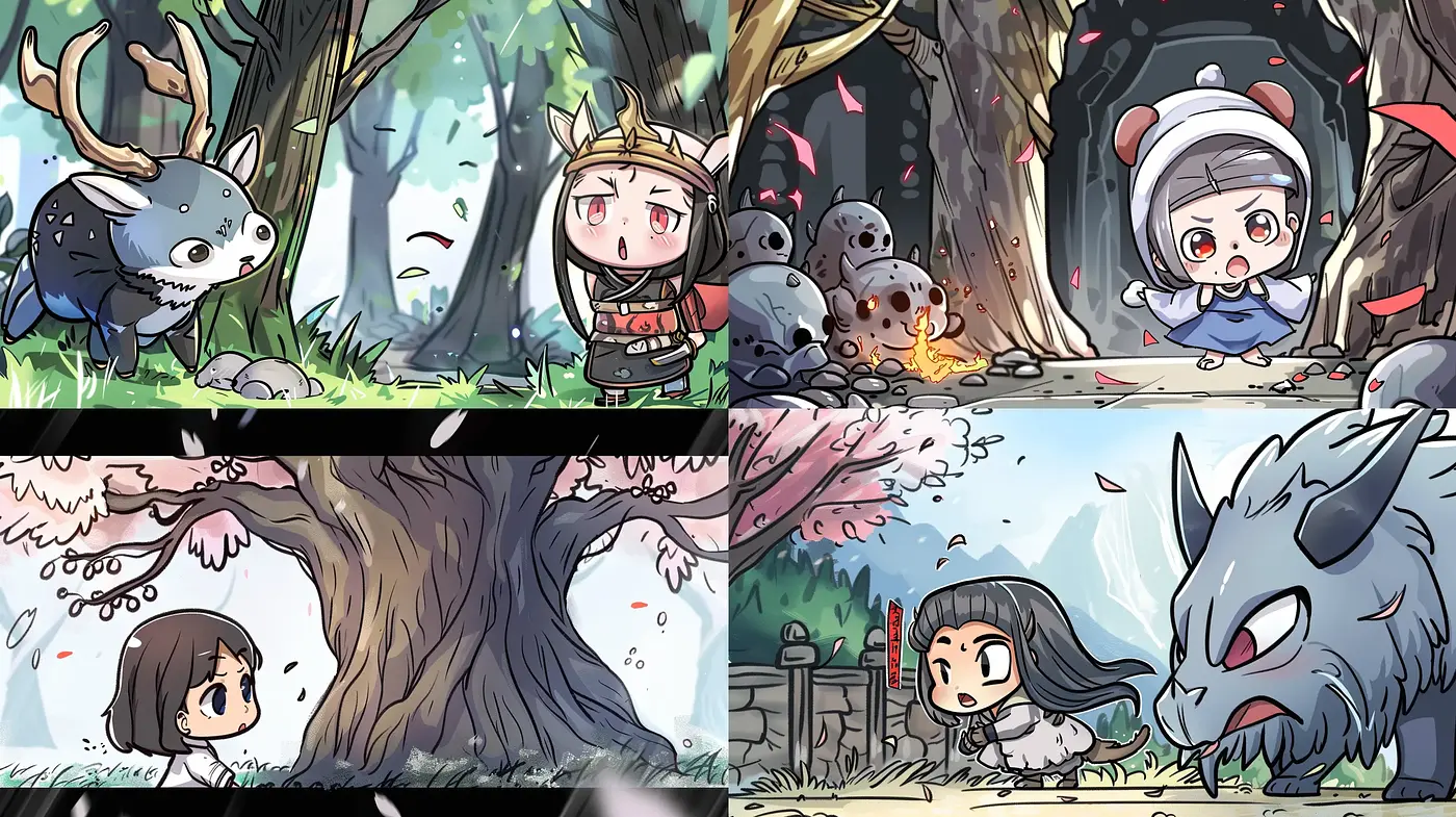 Enchanted Forest Whimsy: A Fusion of Anime-Inspired Vivacity and Storybook Charm - Midjourney sref style