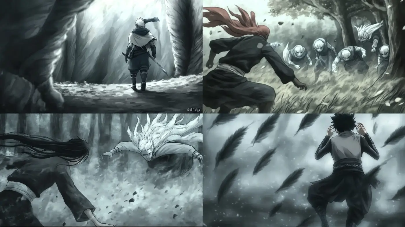 Monochromatic Anime Dreamscape Illustration - Midjourney sref style