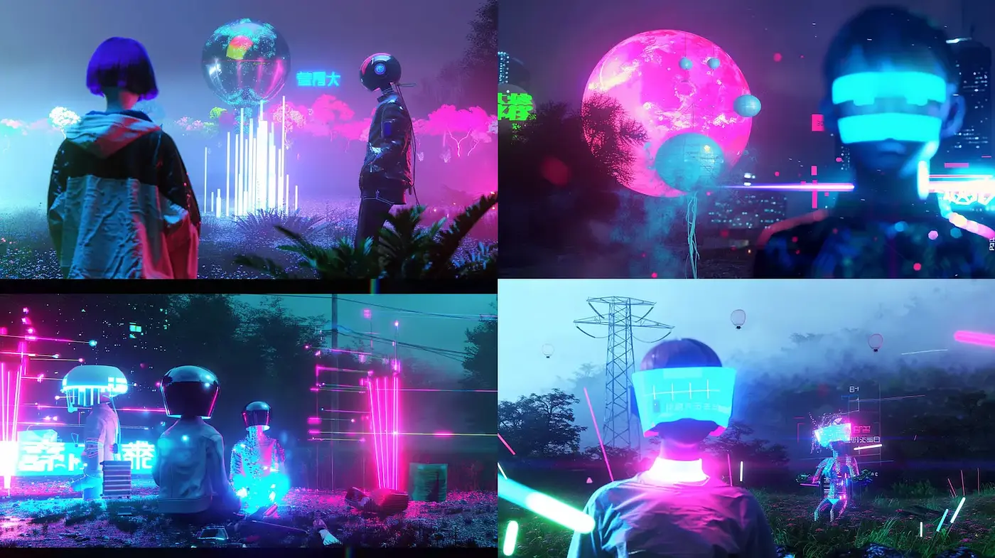 Futuristic Neon Landscapes with Advanced Digital Elements - Midjourney sref style