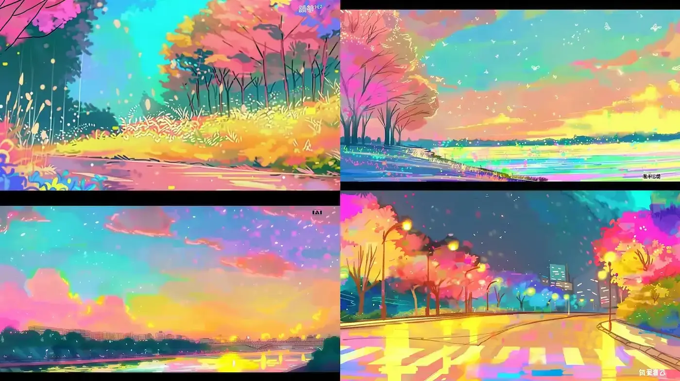 Vibrant and Dreamy Landscape with Colorful Seasonal Flora - Midjourney sref style