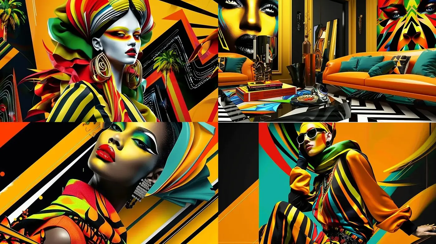 Vibrant Afrofuturistic Fusion with Bold Geometric Patterns - Midjourney sref style