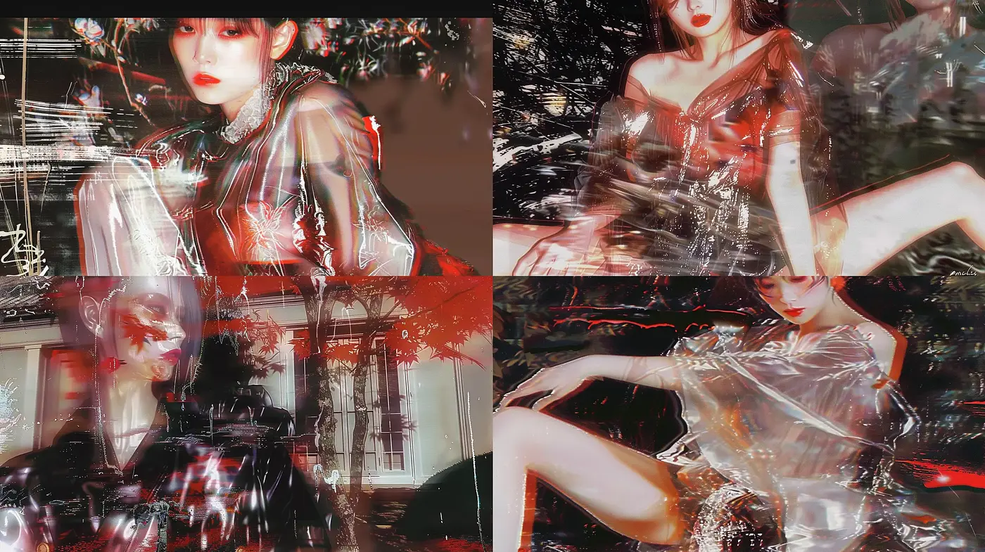 Futuristic Cyberpunk Dreamscape with a Fragmented Glitch Aesthetic - Midjourney sref style
