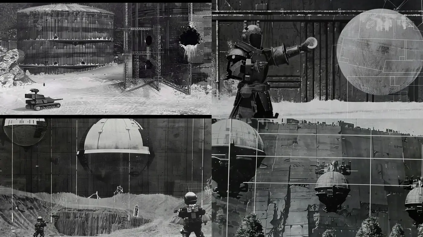 Monochromatic Retrofuturism with Textured Visuals - Midjourney sref style